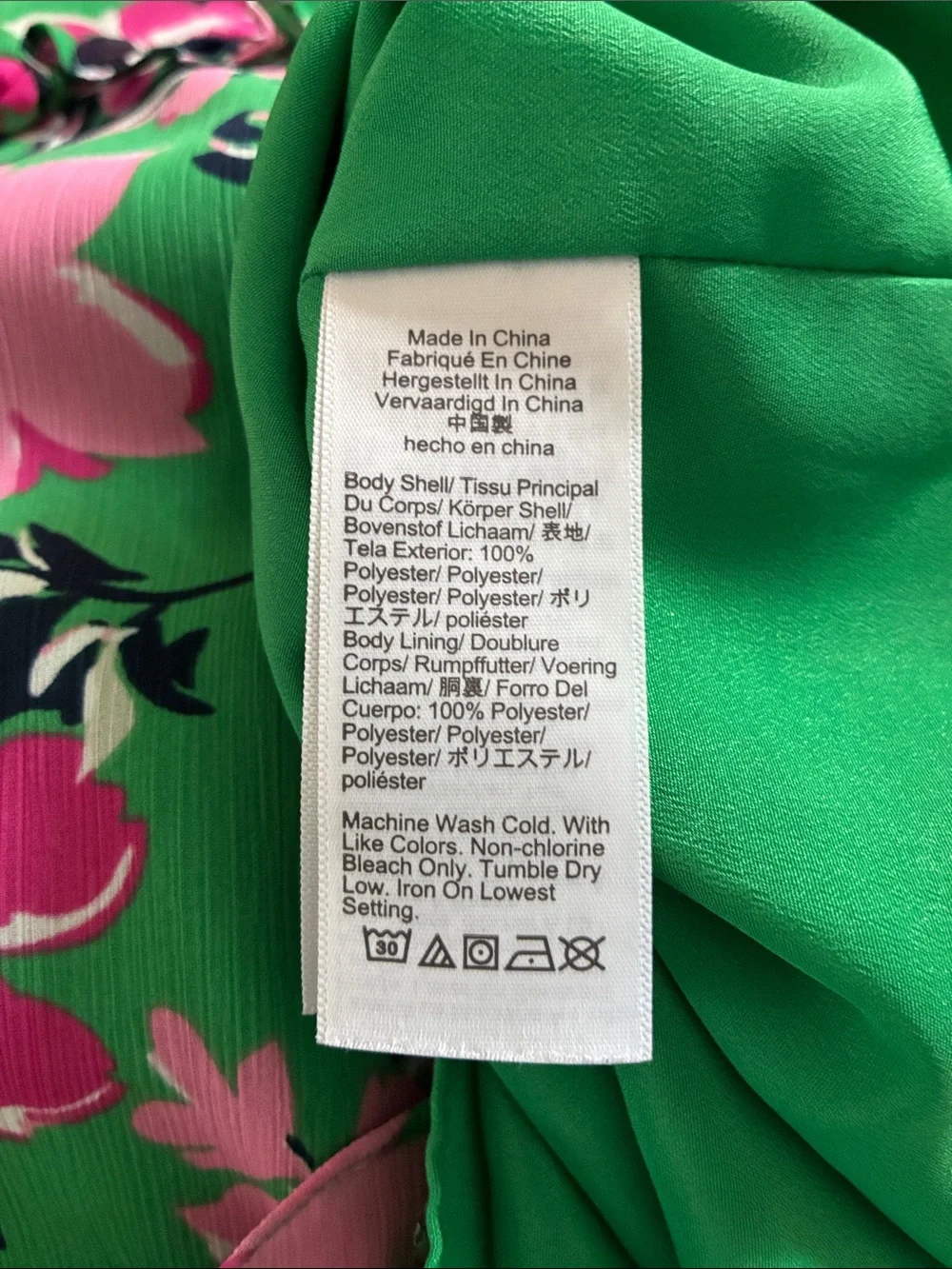 J. Crew Green Floral Ruffle Yoke Blouse with Pink & White Flowers